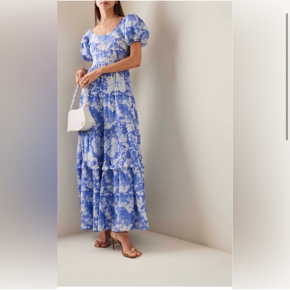 LoveShackFancy karalie blue floral dress in salty seas - Picture 4 of 7
